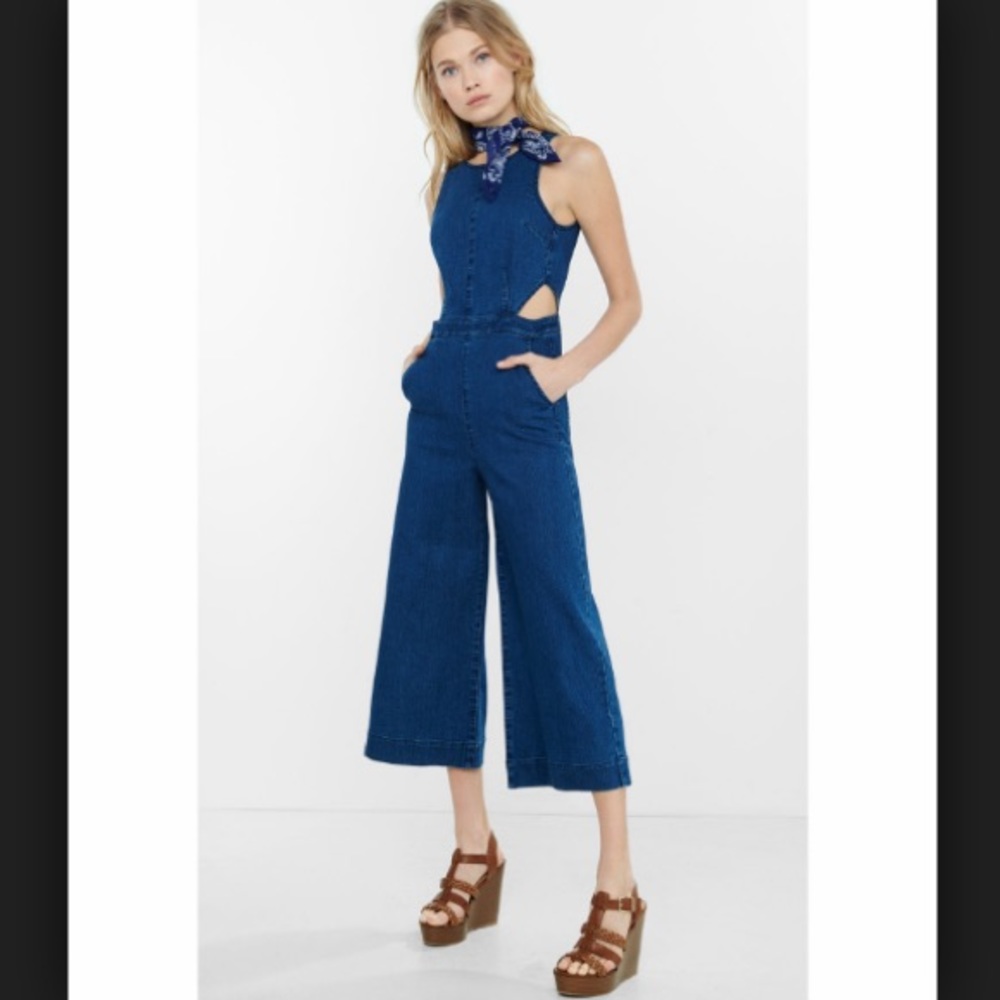 Express Sleeveless Denim Cut-out Culotte Jumpsuit